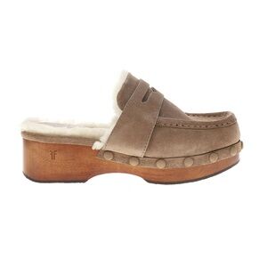 Frye Taupe Suede Shearling-Lined Clog Mule